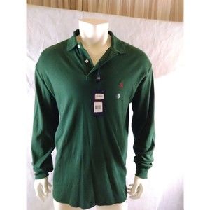 Men's Polo Ralph Lauren Long Sleeve Hunter Green Polo Shirt With Pony 3/4 Button